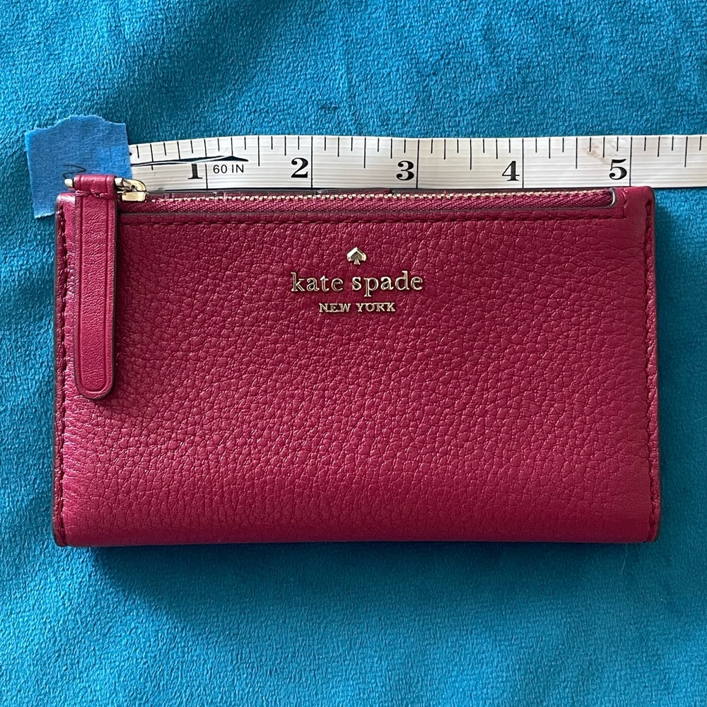 kate spade Burgundy berry Pebbled Leather Zip Card Wallet